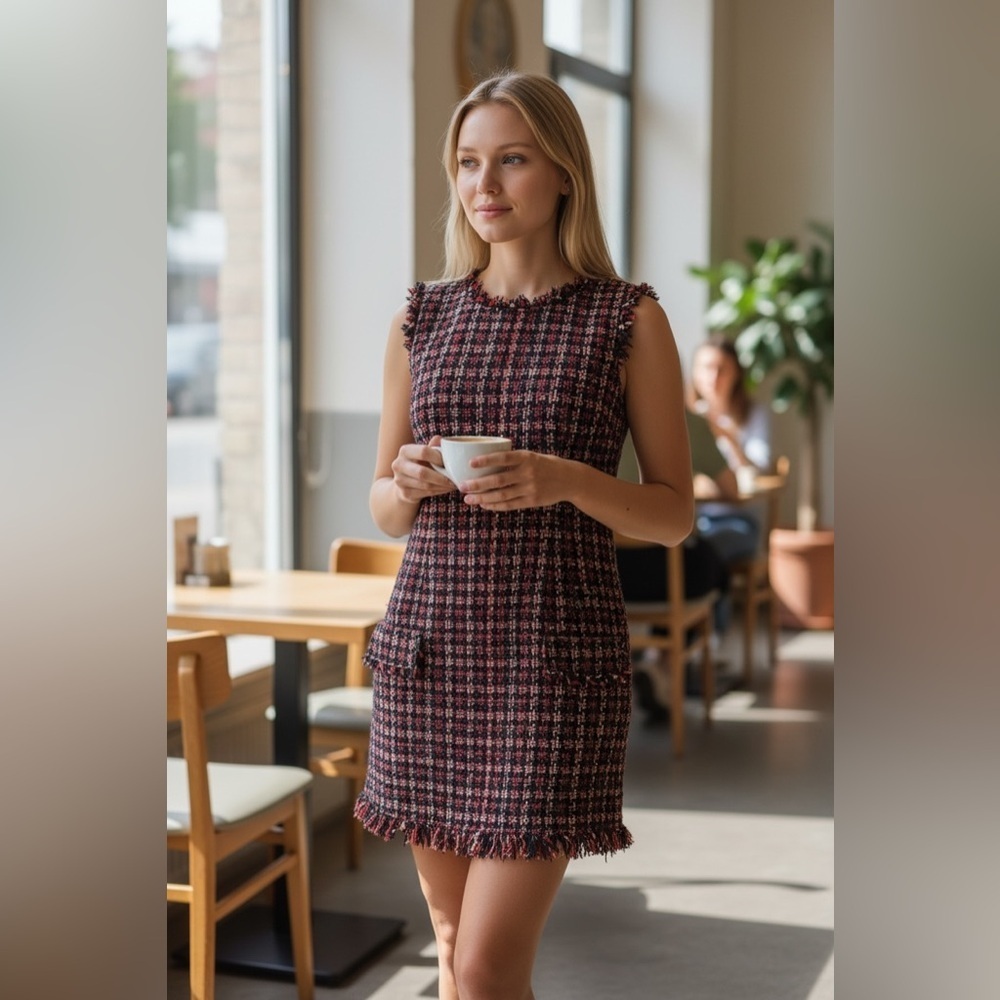 Fate Burgundy & Black Tweed Mini Dress